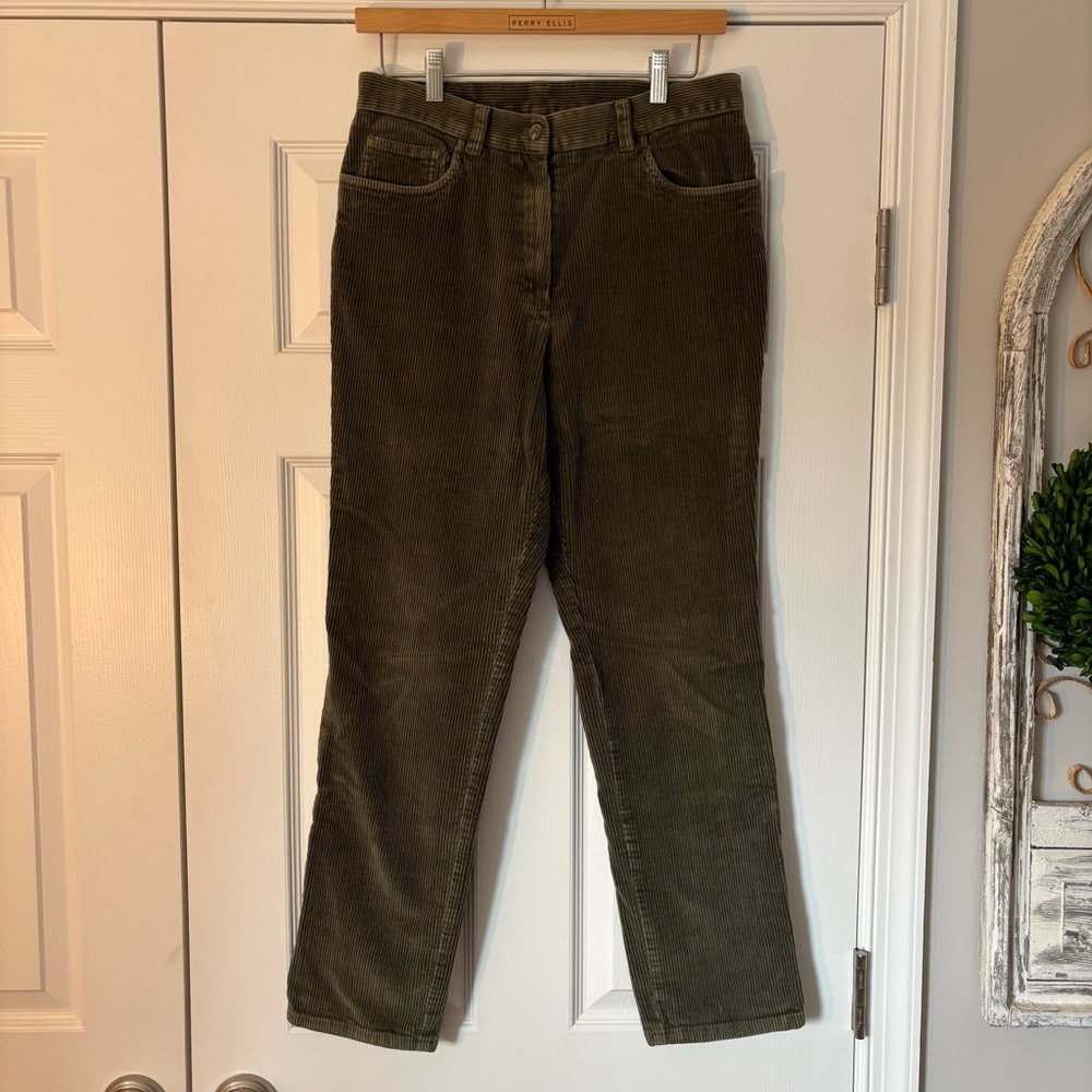 Vintage Lauren Ralph Lauren Green Corduroy Straight Leg Ankle Pants 10 Military
